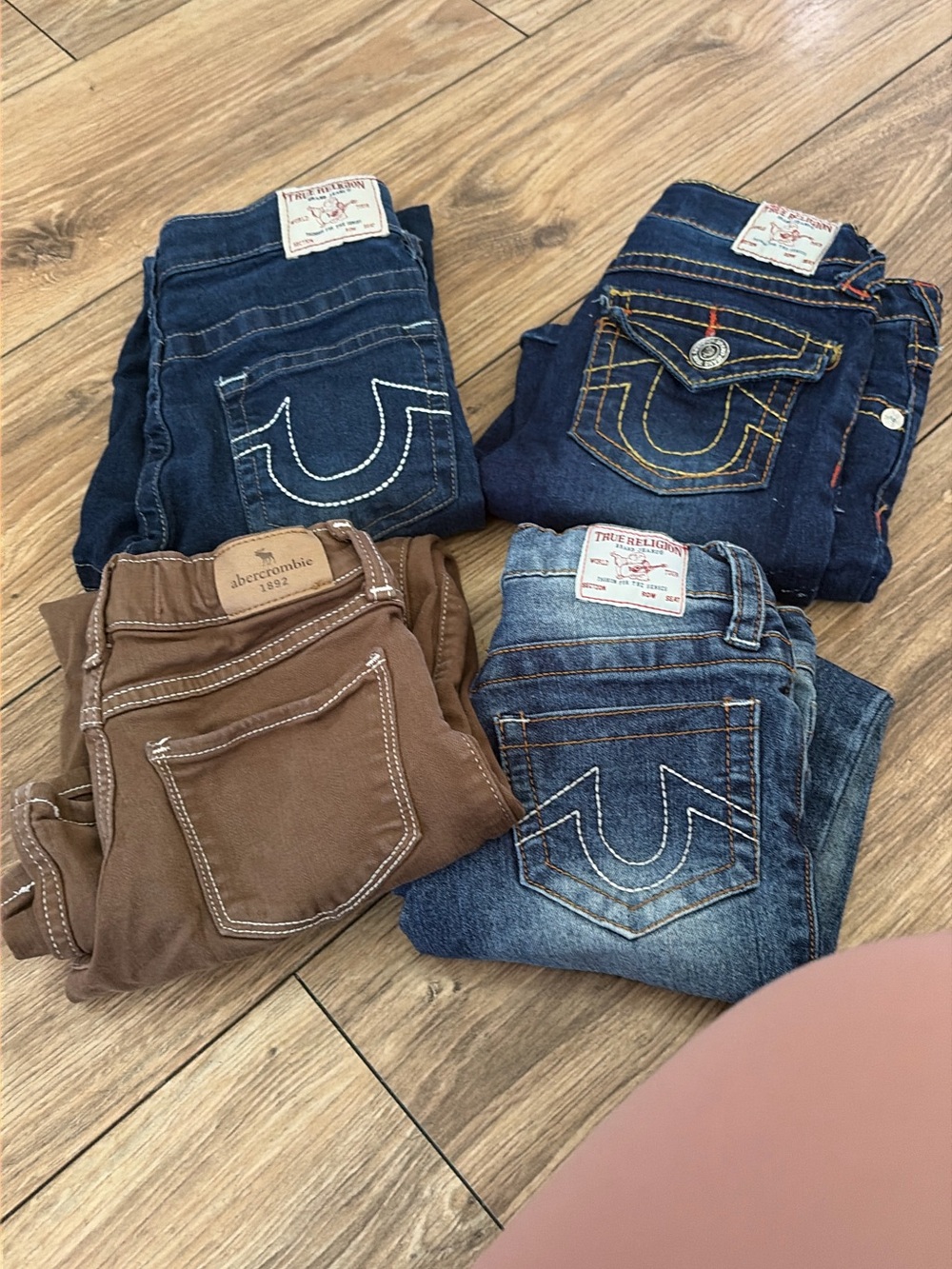 True Religion Women’s Skinny Jeans in Dark Indigo, Medium Blue and Brown